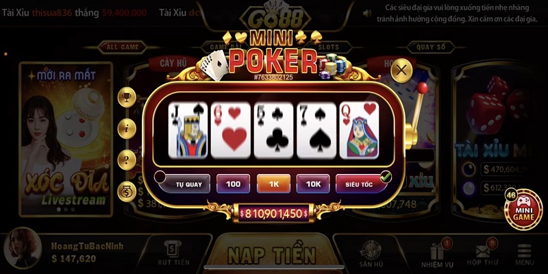 Cách chơi Nổ Hũ Mini Poker GO88 thắng lớn